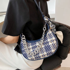Chain Check Single Shoulder Simple Handbag