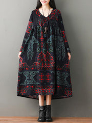 Vintage Floral Ramie Cotton V-neck Maxi Dress