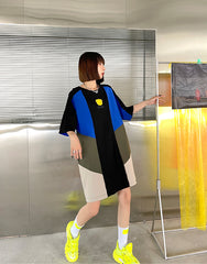 Colorblock Round Neck Print Loose Slim Casual Dress