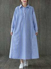 Loose Color Contrast Stripe Stitching Midi Dress