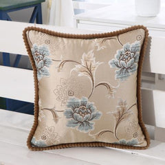 Hibiscus Printed Embroidered Pillow Case