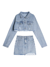 Denim Short Cardigan Irregular Half Skirt Two-Piece Suit