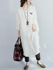 The New Long Sleeve Pure Color Long Shirt Dress