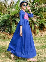 Ethnic Embroidered Pleated Ruffle Midi Dress