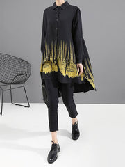 Loose Printed Asymmetric Lapel Long Shirt