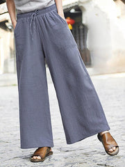 Cotton Linen Solid Wide Leg Pants