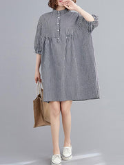 New Loose Plaid Puff Sleeve Shirt Dress