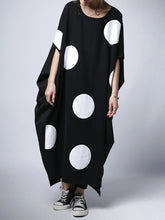Loose Polka-Dot Round-Neck Batwing Sleeves Maxi Dress