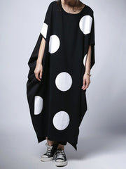 Loose Polka-Dot Round-Neck Batwing Sleeves Maxi Dress