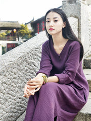 Soft 3 Colors Ramie Cotton Long Dress