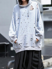 Loose Solid Color Hollow Hoodie