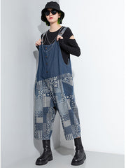 Women Retro Stitching One Piece Casual Jumpsuit