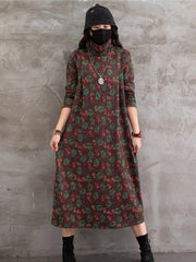 Vintage Casual  Floral Printed Midi Dress