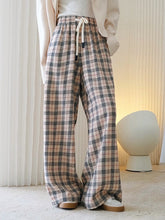 Retro High Waist Drawstring Plaid Wide-Leg Pants