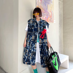 Women Lapel Tie Dye Printed Casual Vest