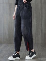 Women Retro Elastic Waist Loose Casual Pants