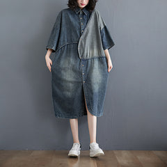 Retro Patch Mid-Length Denim Dress