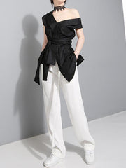 Bow-Embellished Bandage Asymmetric Blouse