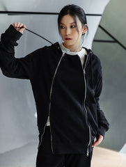 Double Zipper Design Casual Hooded Sweatshirt