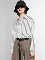 Women Striped Irregular Long Sleeve Shirt