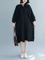 Simple Solid Color Small Fresh Shirt Midi Dress