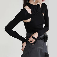 Hollow Cut Short T-Shirt Women's Slim Top