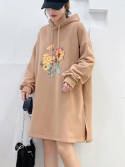Hooded Simple Print Loose Sweatshirt