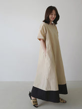 Round Neck Contrast Color Half Sleeve Maxi Dress