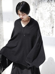 Simple V-Neck Knitting Cape Outwears