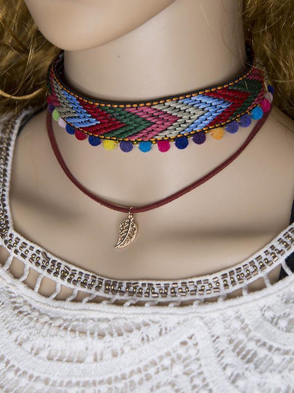 Hand Knitting Choker With Leaf Necklaces