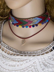 Hand Knitting Choker With Leaf Necklaces