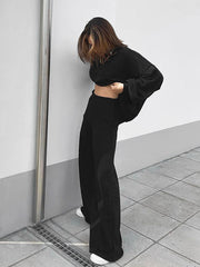 Long-Sleeved Sweater High-Waist Pants Straight Slim Sports Suit