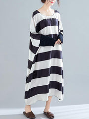 Black And White Striped Bat Sleeve Loose Dress