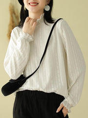 Lace Stand Collar Velvet Long Sleeve T-Shirt