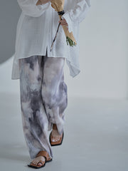 Tie Dye High Waist Drape Feel Wide Leg Straight Pants Woman