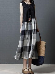 Plaid Loose Comfortable Split-joint Long Dress