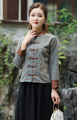 Retro Floral Plate Buckle Tang Suit Jacket