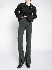 Women Retro Check Slim Fit Straight Casual Pants