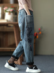 Women Retro Plus Cashmere Printed Casual Pants