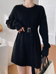Classic Solid Color Thicken Knitted Mini Dress
