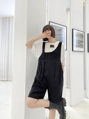 Loose Wide Leg Solid Overalls Pants