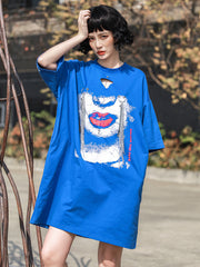 Hip-Hop Round Neck Print Hollow Casual T-Shirt