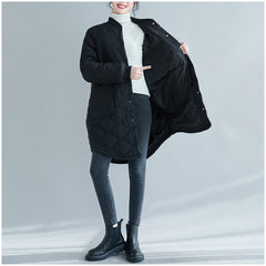 Women Stand Collar Plaid Solid Color Casual Coat