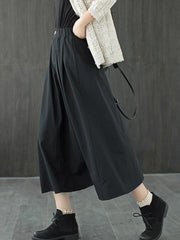 Women Retro Loose All Match Solid Color Casual Skirt