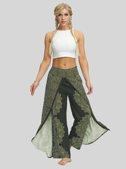 Ethnic Print Loose Fit Wide Leg Casual Pants
