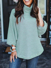 Loose Striped Printed Turtleneck Sweater