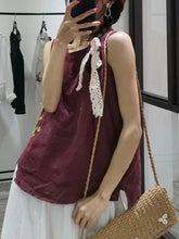 Solid Color Embroidery Printed Loose Sleeveless Casual T-Shirt