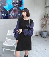 Loose Stitching Striped Ruffled Sleeve T-Shirt Dress