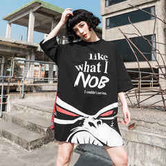 Women Letter Cartoon Stitching Contrast Color Fake Two Piece Dress