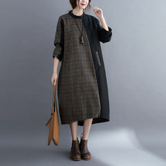 Retro Contrast Stitching Plaid Dress